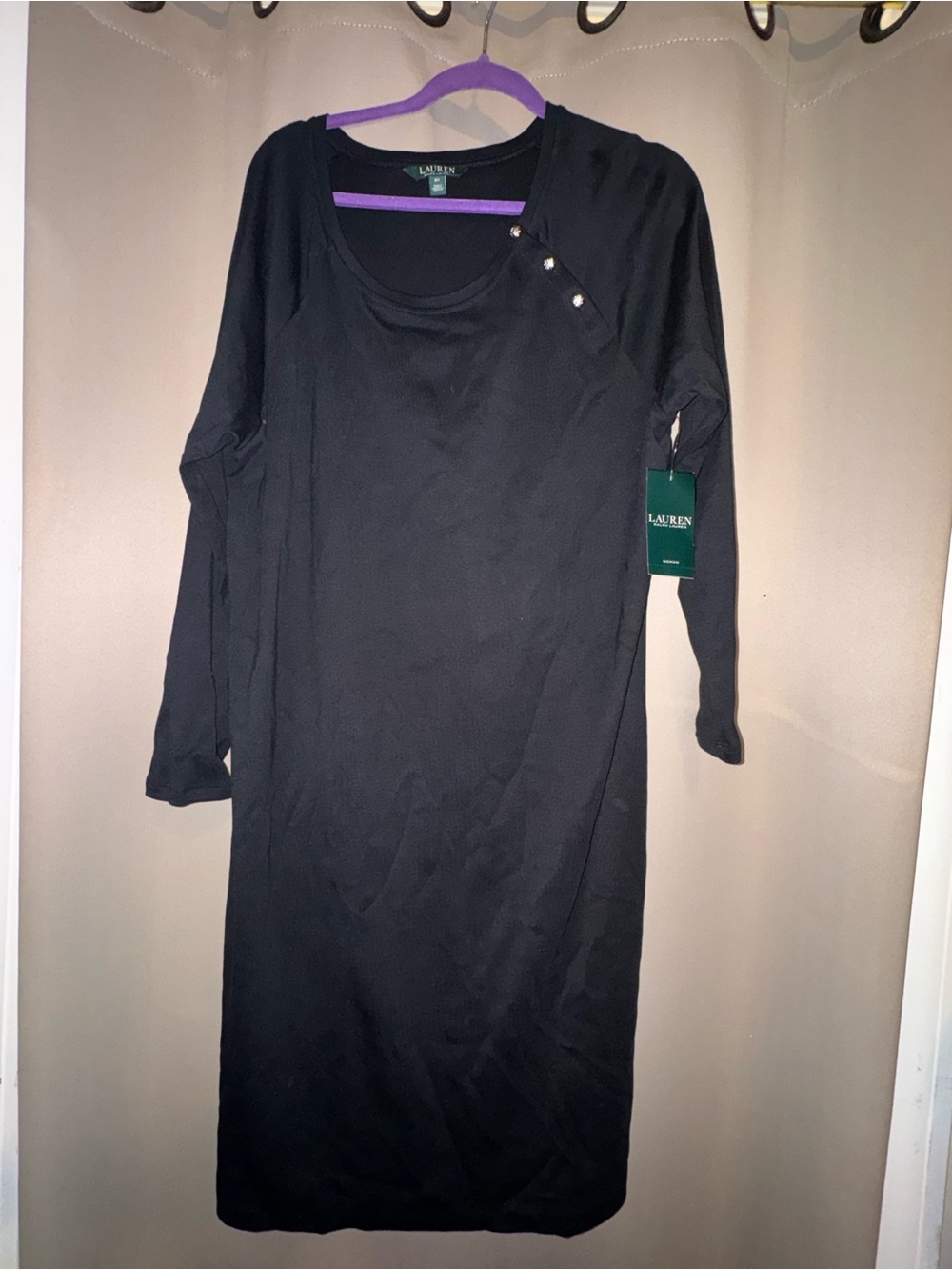 Lauren Ralph Lauren Black Long Sleeve Button-Accent Knit Dress